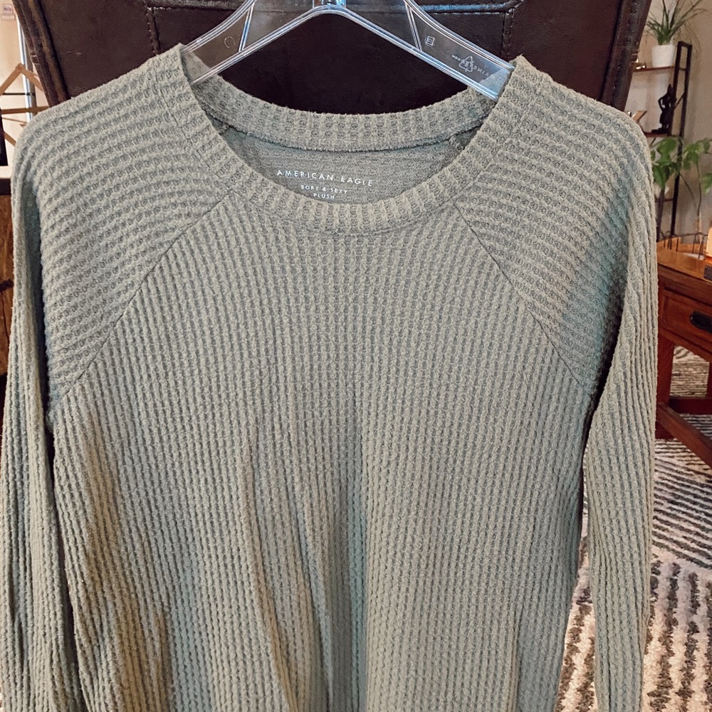 Green American Eagle Waffle long sleeve